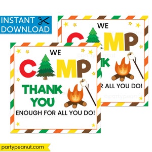 Camping Gift Tag, Camping Favors, Printable, Thank You Tags, Summer Camp, Instant Download