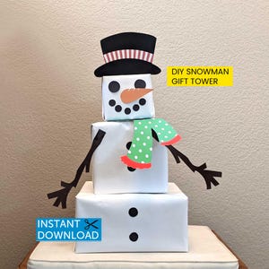 Snowman Gift Tower, Snowman Box, Stackable Christmas Boxes, Holiday Packaging, Instant Download