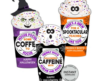 Halloween Gift Card Printable Teacher, Halloween Coffee, Teacher Gift, Coffee Gift, Staff Appreciation, Office Treat, Employees, Printable