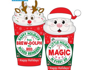 Christmas Coffee Gift Card Holder Printable Xmas Teacher Coworker Employee Friend Appreciation Santa Reindeer