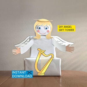 Angel Gift Tower Boxes, Stackable Christmas Box, Holiday Packaging, Girl Template, Instant Download