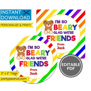 Beary Glad We're Friends Gift Tags Rainbow Gift Tags Kids | Etsy