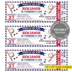 Baseball Ticket Invitation, Baseball Invitation, 4th Birthday Baseball Invitation, Baseball Party