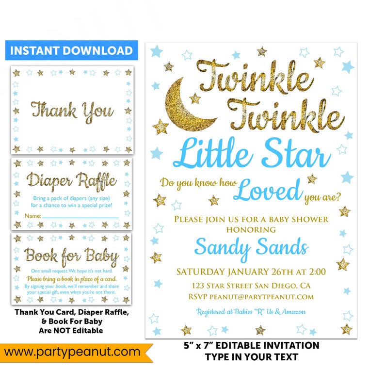 Twinkle Twinkle Little Star Baby Shower Invitation Twinkle Etsy