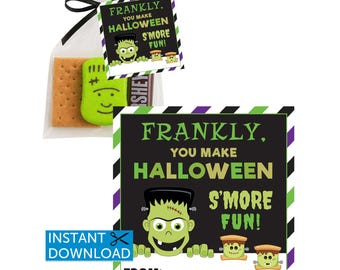 Smores Halloween Treat Tags – Frankenstein Printable Halloween Favors Smores Kit Halloween Tag