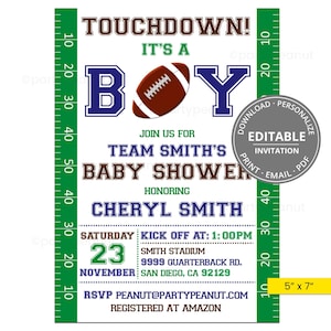 Football Baby Shower Invitation Boy Baby Shower Football Invitation Football Party Touchdown Printable Editable