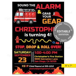 Fireman Birthday Party Invitation Firefighter Party Invitation Fire Truck Invitation Firefighter Birthday Kids Editable