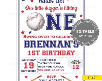 Baseball Invitation, Baseball Party, 1st Birthday Baseball Invitation, Baseball Birthday Invitation, Editable Baseball