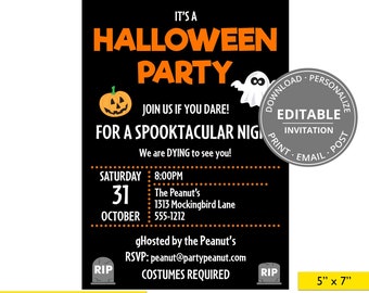 Halloween Birthday Invitation, Kids Halloween Party Invite, Editable, Instant Download
