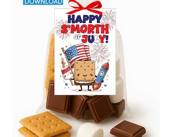 4. Juli Smores Tag, Smore Gefälligkeiten, Leckerli zum Unabhängigkeitstag, Vaterländische Geschenkanhänger - Digital