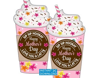 Muttertagskaffee Geschenkkartenhalter Sip Sip Hooray Liebe Dich Latte Muttertagsgeschenk für Mama Digital