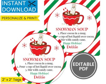Snowman Soup Labels Printable - Etsy