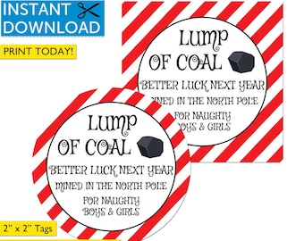 Lump of Coal Tags, Christmas Tags, Stickers, Labels, Printable Coal Tags, Instant Download