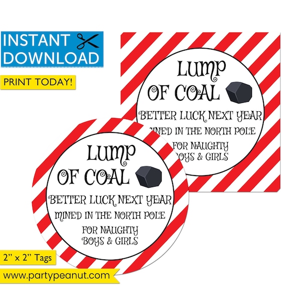 Coal Tags, Christmas Coal, Lump of Coal Tags, Christmas Gift Tags, Bag Of Coal, Santa's Coal, North Pole Coal, Coal Gift, Printable