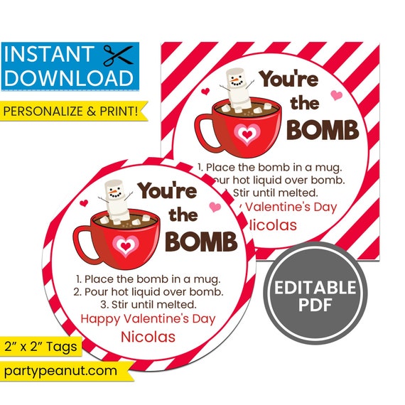 You're The Bomb Hot Chocolate Bomb Printable Valentines Teacher