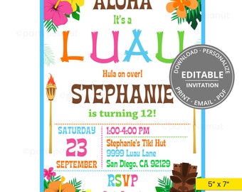 Luau Invitation Tiki Party Hawaiian Luau Party Polynesian Luau Invitation Luau Birthday Summer Party Instant Download Printable Editable