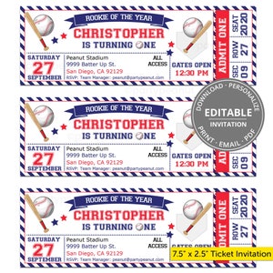 Invitación de boleto de béisbol, invitación de béisbol, invitación de béisbol para el primer cumpleaños, fiesta de béisbol, invitaciones de béisbol, editable imagen 7