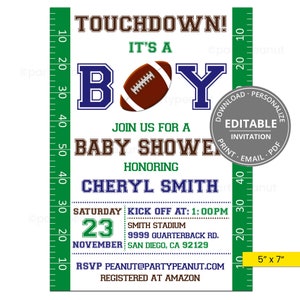 Football Baby Shower Invitation Football Party Invitation Boy Baby Shower Printable Editable