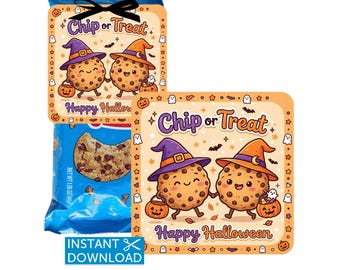 Halloween Chip or Treat Cookie Tags, Classroom Favors, Teacher Treats, Halloween Party, Instant Download