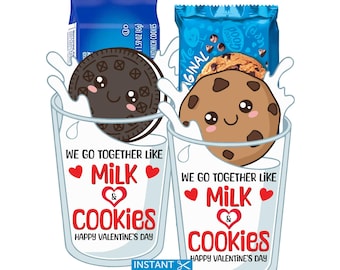 Milch Kekse Valentine Treat Tag Kinder Klassenzimmer Valentines Schule Cookie Favors Schüler Lehrer Printable