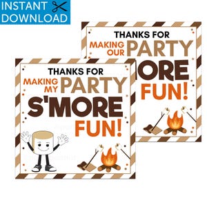 Smore Camping Party, Smore Fun, S&#39;more Thank You Tag Printable, S&#39;more Kit, S&#39;more Favor Tag, Smore Birthday