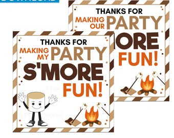 S'more Party Favor Tags, Camping Birthday Thank You (PDF)