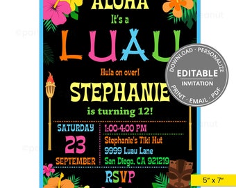 Luau Invitation Printable Tiki Party Hawaiian Luau Party Polynesian Luau Invitation Luau Birthday Summer Party Instant Download Editable