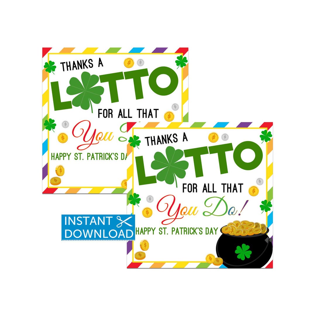 Sticker Patrick Thanks Thanks A Lotto, St Patrick's Day Gift Tags, Coworker Lottery Ticket ...