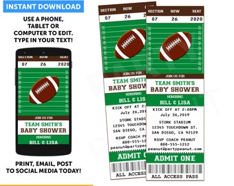 Football Baby Shower Invitation Football Ticket Invitation Editable Digital Printable