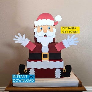 Santa Claus Box Tower, Stackable Christmas Boxes, Holiday Packaging, Template, Instant Download