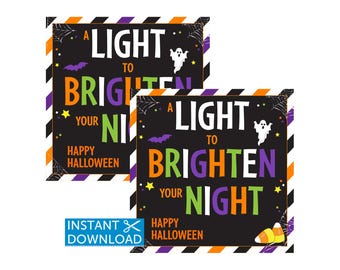 Halloween Glow Stick Tags, Kids Classroom, Non Candy Halloween Gift, Teal Pumpkin, Instant Download