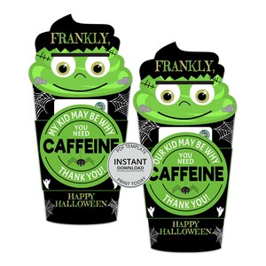 Halloween Coffee Card Holder Frankenstein Teacher Gift Printable Coffee Halloween Gift Teacher Halloween Gift Card Holder