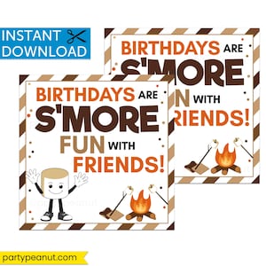 Birthdays Are S&#39;more Fun with Friends Gift Tag Printable, Smore Camping Party, S&#39;more Kits, Smore Birthday, Summer, Bonfire, Smore Favor Tag