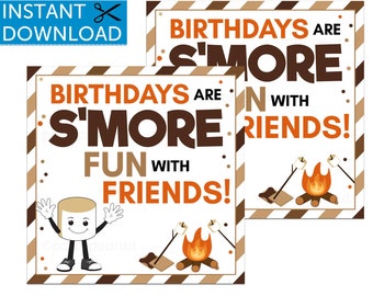 Birthdays Are S'more Fun with Friends Gift Tag Printable, Smore Camping Party, S'more Kits, Smore Birthday, Summer, Bonfire, Smore Favor Tag