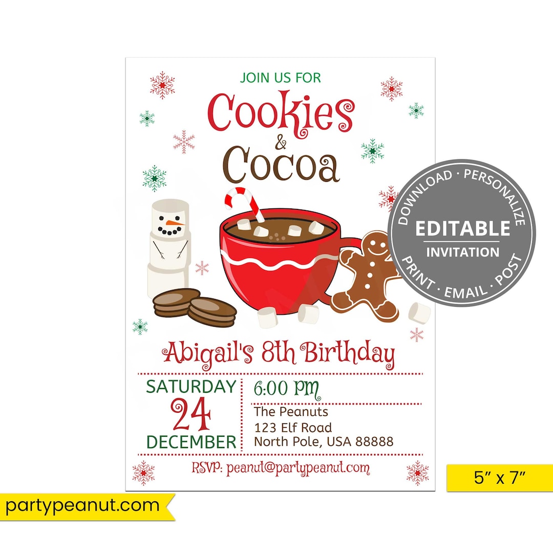 Cookies &amp; Cocoa Invite Christmas Party Invitation Editable - Etsy
