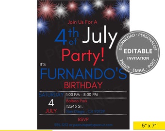 4th of July Party Invitation, 4th of July Birthday Party Invitation, 4th of July Invitation, Editable Invitation, Instant Download