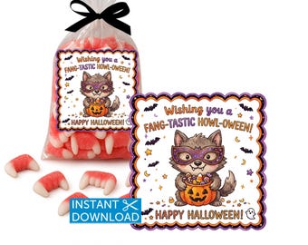 Halloween Werewolf Tag Halloween Treat Tags Fangtastic Kids Classroom Party Favors Instant Download