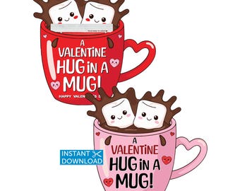 Heißer Kakao Valentines Treat Umarmung In Becher Kinder Klassenzimmer Valentines Schule Gefälligkeiten Studenten druckbare