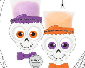 Halloween Treat Tag Cotton Candy Halloween Candy Skeleton Printable Halloween Tags Halloween Bag Tags Kids Party Favors Tag