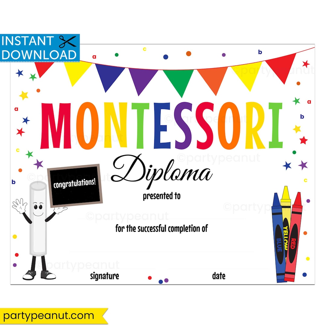 Montessori Diploma Montessori Certificate School Printables Etsy
