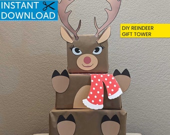 Printable Reindeer Template Reindeer Gift Box Tower Reindeer Tower Christmas Box Template Instant Download
