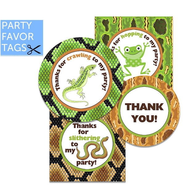Reptile Party - Reptile Party Favors, Reptile Party Decorations, Snake Party Favor Tags, Lizard Party Supplies