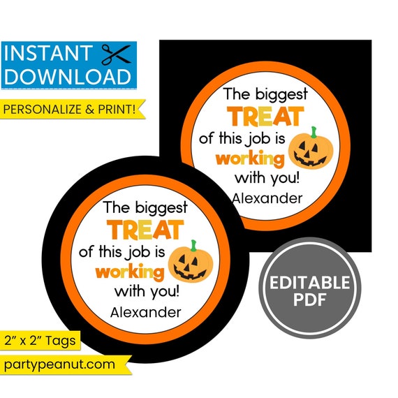 Biggest Treat Job Working With You Halloween Gift Tags, Editable