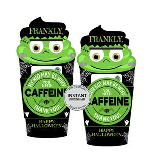 Halloween Coffee Card Holder Frankenstein Teacher Gift Printable Coffee Halloween Gift Teacher Halloween Gift Card Holder