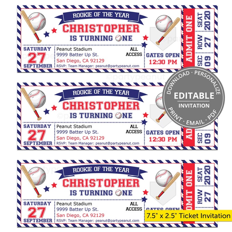 Invitación de boleto de béisbol, invitación de béisbol, invitación de béisbol para el primer cumpleaños, fiesta de béisbol, invitaciones de béisbol, editable imagen 10