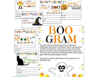Boo Gram, Halloween Candy Grams, Halloween Fundraiser, Boo Grams Template, Kids Halloween Gram, Printable, PTA, School, Church, Editable