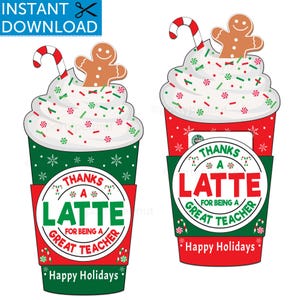 Christmas Gift Card Holder Teacher Thanks A Latte Teacher Gift Printable Christmas Coffee Teacher Appreciation Coffee Thank You