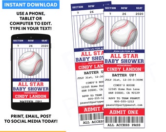 Baseball Ticket Invitation, Baseball Baby Shower Invitation, All Star Baby Shower, Baseball Invitation, Baseball Party, Baseball Invites