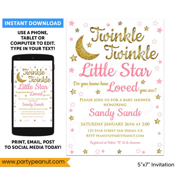 Twinkle Twinkle Little Star Baby Shower Invitation Twinkle Twinkle