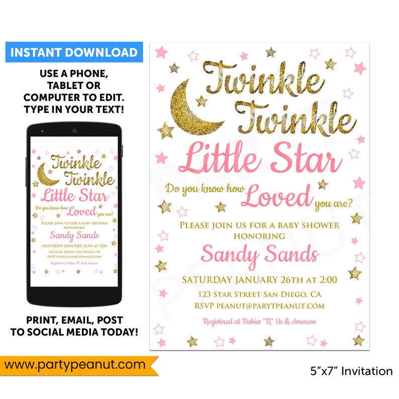 Twinkle Twinkle Little Star Baby Shower Invitation Twinkle Etsy